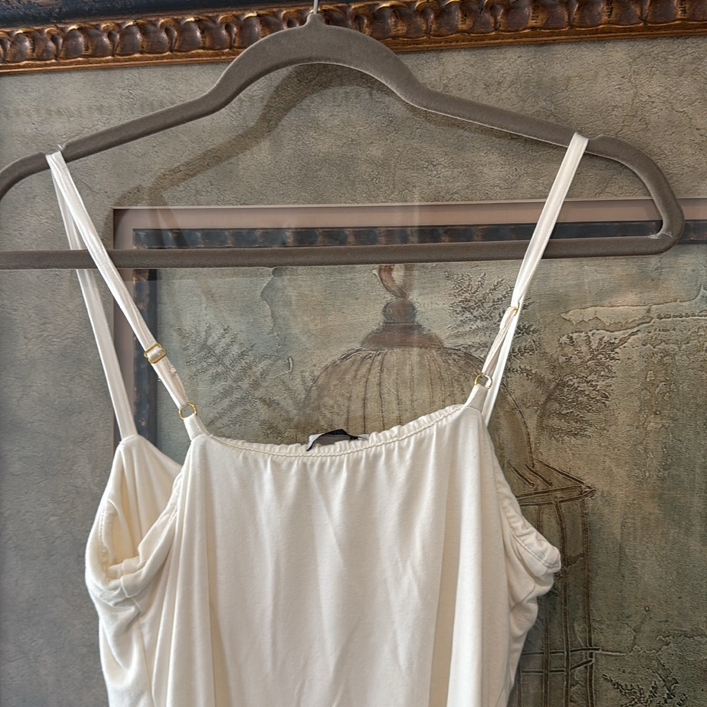 NWT Cache Ivory Ruched Satin Fitted Top w/ Spaghetti Straps - Picture 8 of 10